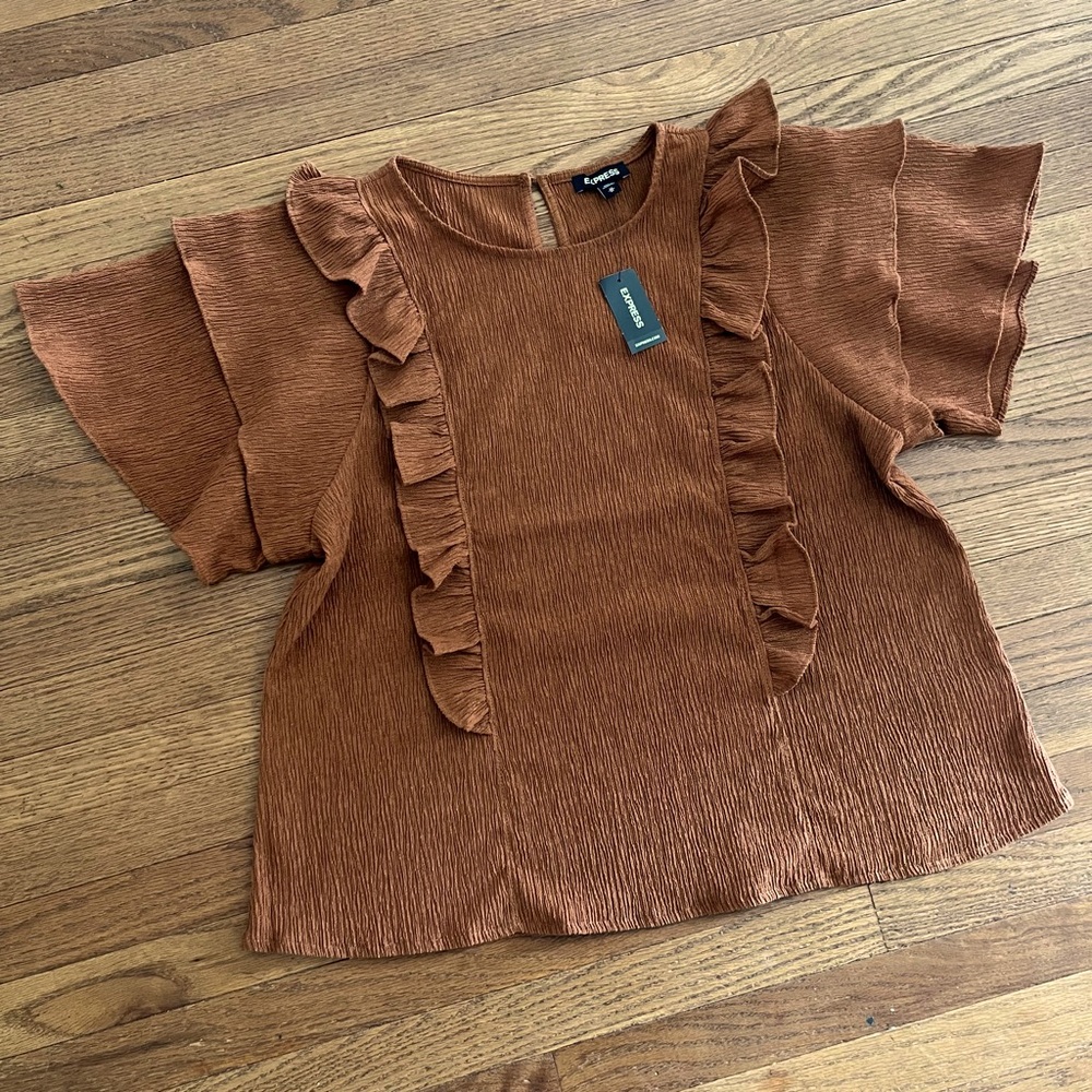 Express Ruffle Top Flutter Sleeve Stretch Size Medium